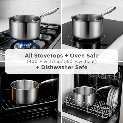 Miniatura 6 de Sartén de acero inoxidable de tres capas con cesta de vapor y tapa de vidrio colador, olla multifunción 2 en 1 para cocinar al vapor, hervir