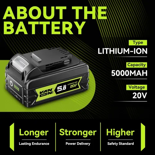 Miniatura 2 de VANON Batería de repuesto para Dewalt de 20 V Max, batería de repuesto de 20 V 5 Ah compatible con Dewalt 20 V batería herramientas y cargadores