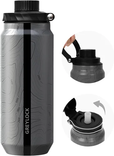 Miniatura 14 de GREYLOCK Botella de agua aislada de 24 onzas con tapa con popote, botella de acero inoxidable reutilizable a prueba de fugas, fría y caliente las 24