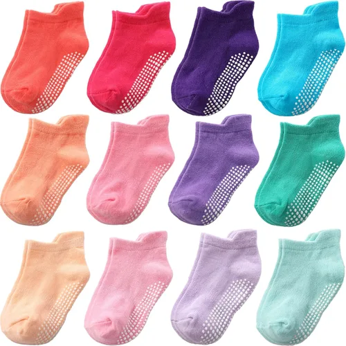 Miniatura 15 de Calcetines con Agarre Antideslizantes de Algodón para Bebés y Niños Pequeños, Niños y Niñas, Paquete de 12 Calcetines de Tobillo Lindos para Niños