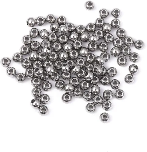 Miniatura 4 de BEADIA Cuentas espaciadoras de acero inoxidable de 0.118 x 0.098 in, redondas, sueltas, para hacer joyas, 100 unidades con agujero de 0.039 pulgadas
