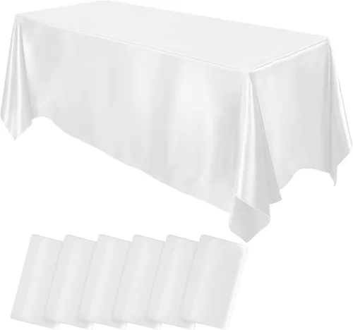 Miniatura 13 de MCEAST Paquete de 2 manteles rectangulares de satén de 102 x 58 pulgadas, mantel de seda brillante, decoración de mesa de tela suave para decoración