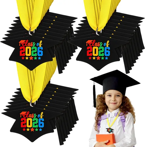 Miniatura 10 de Sratte Medalla de graduación preescolar de jardín de infantes para niños, medallas de premio de graduación con cinta amarilla para el cuello
