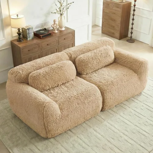 Miniatura 28 de Sofás de nube sin hueso de 80.4 pulgadas, tela de felpa suave y esponjosa, sofá cama modular con 2 otomanas, sofás de dos plazas de chocolate,