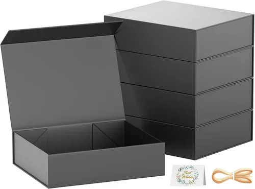 PSHVYM Cajas de regalo con tapas, 11.5 x 7.8 x 3 pulgadas, caja de regalo negra para regalos, cierre magnético para camisetas, guantes, bufandas,