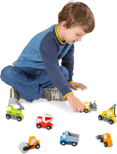 Miniatura 2 de Melissa & Doug – de madera de construcción sitio Vehículos con bandeja de almacenamiento de madera (8 Pcs)