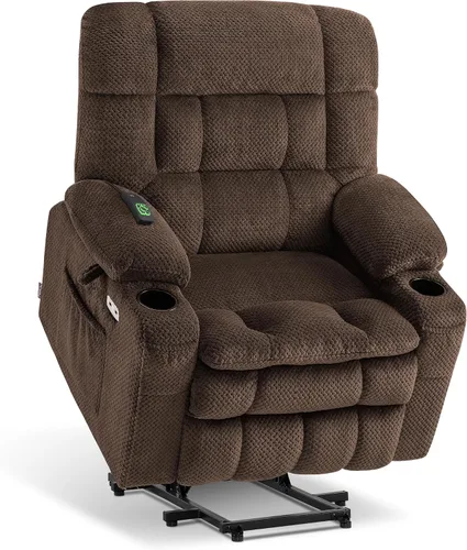 Miniatura 26 de MCombo 7893 - Silla reclinable pequeña de doble motor para ancianos pequeños, silla elevadora de gravedad cero con calor y masaje, posición Beige