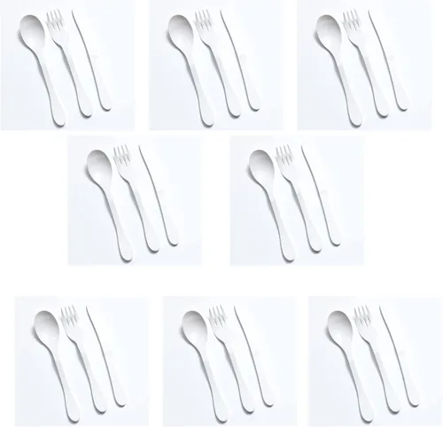 Miniatura 2 de KNORK Eco 24 piezas (tenedor, cuchillo, cuchara) cubiertos a base de plantas, juego de cubiertos de bambú reutilizables, color blanco
