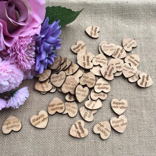 Miniatura 2 de 100 piezas de madera grabadas en madera con confeti de corazón para decoración rústica de mesa de boda, decoración dispersa para despedida