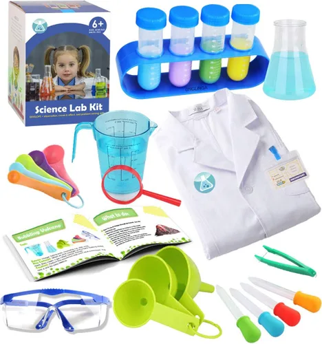 UNGLINGA Kit de Experimentos Científicos para Niños con Bata de Laboratorio, Disfraz de Científico, Vestirse y Juguetes de Juego de Roles, Regalo