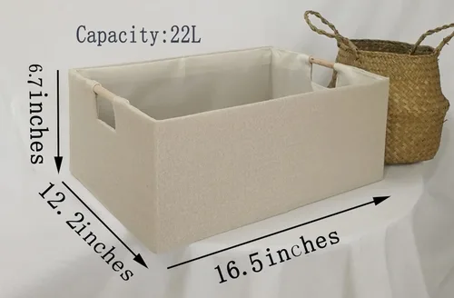Miniatura 2 de Contenedor de almacenamiento para estantes, cestas rectangulares para armario, caja plegable con asas, color beige, cestas de estante, cajas