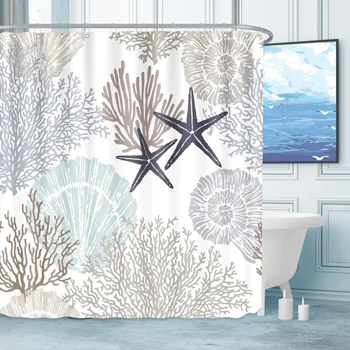 Miniatura 16 de Tritard Cortina de ducha pequeña de 36 x 72 pulgadas, tamaño medio, cortinas de ducha de tela impermeable náutica costera para baño, cortina de baño