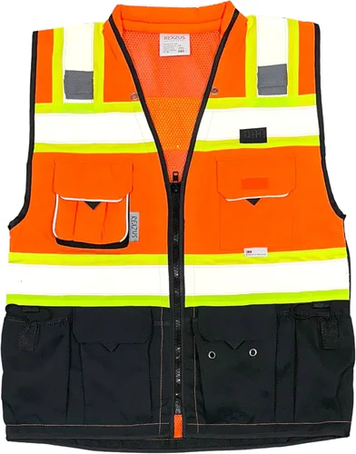 Miniatura 8 de (Chaleco C para hombre, serie negra, chaleco de seguridad con cremallera y bolsillos utilitarios, chaleco de agrimensura serie negra de primera