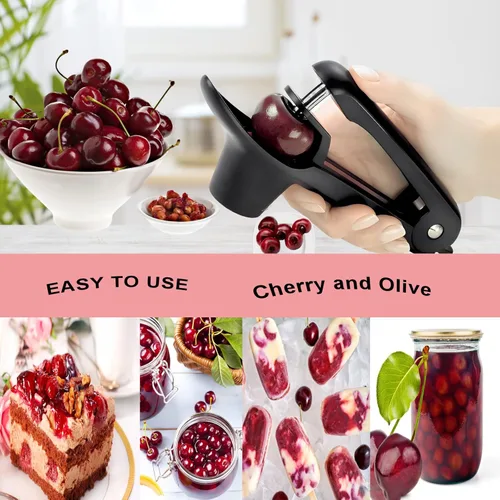 Miniatura 3 de Cherry Pitter, herramienta de acero inoxidable resistente para descorazonadores de aceitunas y cerezas con diseño de bloqueo que ahorra espacio