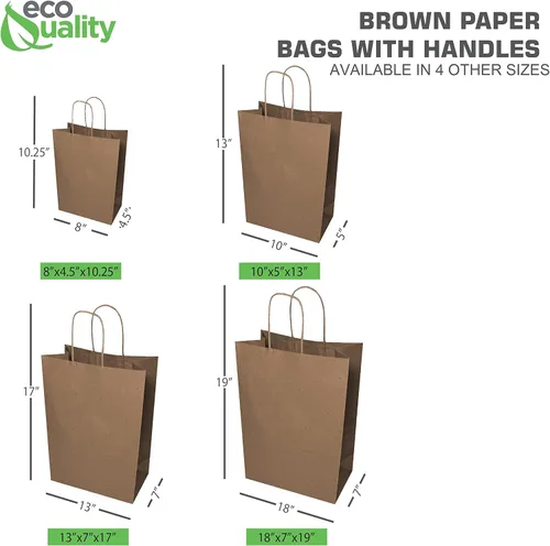 Miniatura 4 de EcoQuality Bolsas de papel kraft marrón con asas de 12 x 7 x 13 pulgadas, bolsas de compras de papel, bolsas de regalo, bolsa de fiesta, bolsas