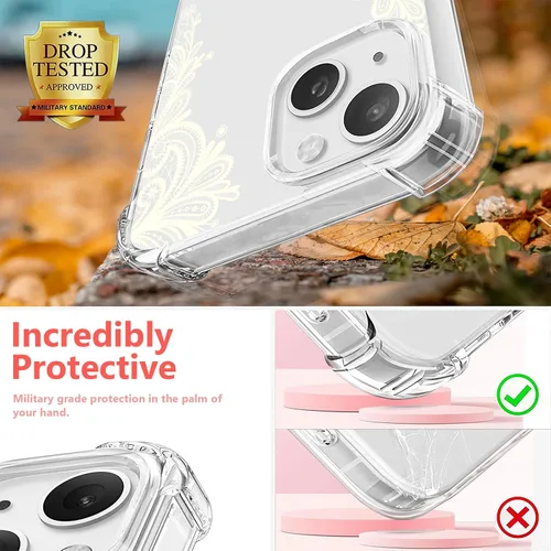 Miniatura 3 de Funda de cristal para iPhone 11 Pro (2019) de 5.8 pulgadas, bonita funda protectora transparente, diseño floral de encaje blanco [no amarillento]