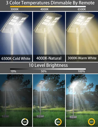 Miniatura 3 de JAYNLT Luces solares de calle de 4000 W para exteriores con poste de 118 pulgadas de alto, 3000 K/4000 K/6500 K 300000 LM, lámparas solares de pie