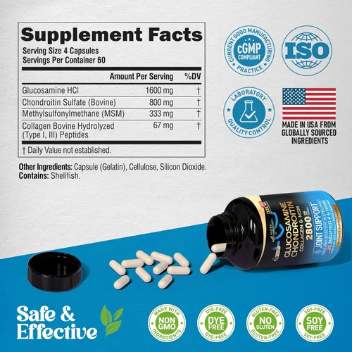 Miniatura 7 de Glucosamina condroitina MSM Colágeno HSA Suplemento de apoyo articular 2800 mg Fabricado en Estados Unidos Artículos de productos aprobados