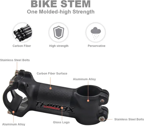 Miniatura 6 de Alfa Pasca Carbon Road Bike Stem MTB Carbon Stem Carbon Fiber Road Bicycle Stem Carbon Fiber+Aluminum Alloy 25.4 Stem 50/60/70/80mm