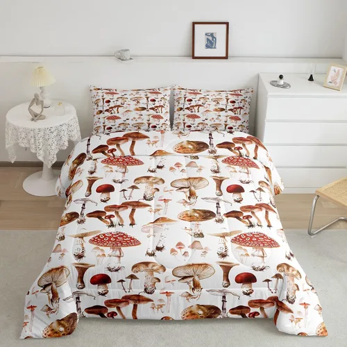 Miniatura 20 de Feelyou Lindo juego de edredón decorativo de hongos para niños, edredón de hongos de dibujos animados para niños y adolescentes, juego de ropa