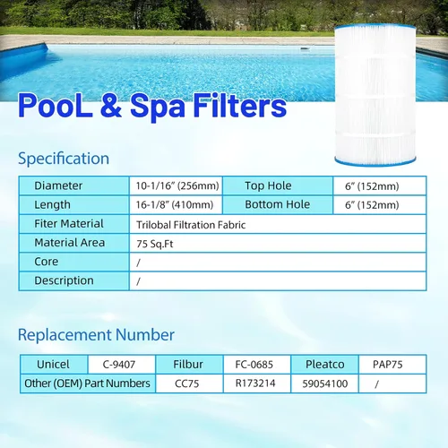 Miniatura 5 de PAP75 - Filtro de piscina para C-9407, Clear 75, Ultral-C2, R173214, 59054100, FC-0685, 590541, 10751, 75 pies cuadrados, 1 paquete