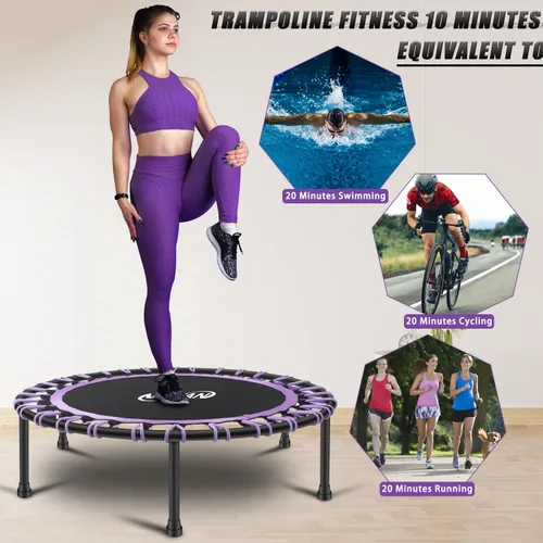 Miniatura 7 de Newan Mini trampolín silencioso de 40 a 48 pulgadas, trampolín de fitness, bungee rebote, entrenamiento cardiovascular, entrenamiento para adultos