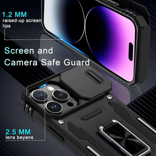 Miniatura 196 de DEERLAMN Funda para iPhone Xs Max con funda deslizante para cámara + protector de pantalla, soporte giratorio de anillo de grado militar a prueba