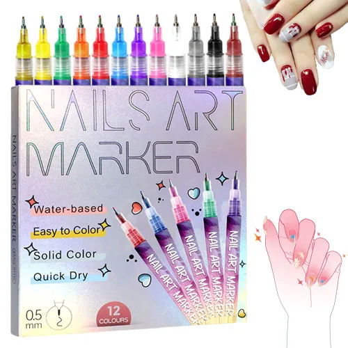 Juego de bolígrafos para arte de uñas, 12 colores, marcadores de esmalte de uñas, bolígrafos de pintura de dibujo para salón en casa, secado rápido,