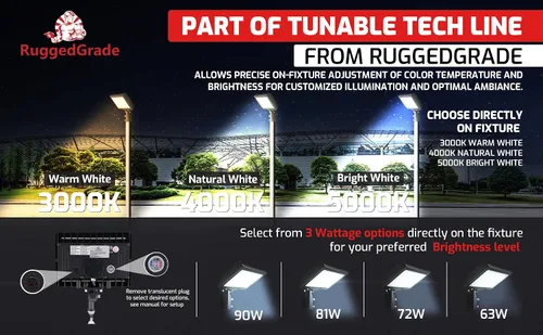 Miniatura 9 de RuggedGrade Luz de inundación LED de 30 W - Serie Kivo II - 4.350 lúmenes - Color seleccionable 3000K/4000K/5000K - Montaje de inundación/fotocélula