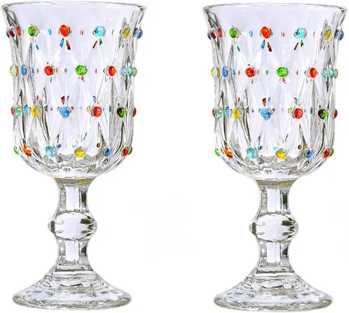 Juego de 2 copas de vino vintage, copas de vino de colores, vasos de vidrio vintage para bares, restaurantes, fiestas y cenas elegantes