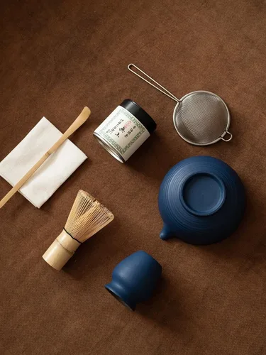 Miniatura 6 de Juego de 6 batidores japoneses de matcha, hecho a mano con cuenco (chawan), batidor de bambú (Chasen) y soporte, cuchara, tamiz y toalla de té, kit