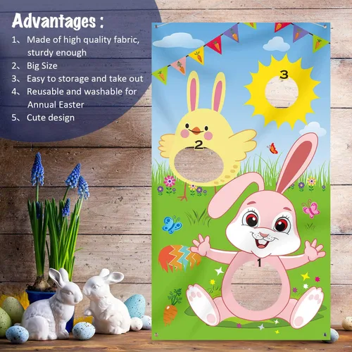 Miniatura 5 de Juego de lanzamiento de Pascua con 3 bolsas de frijoles, juego de fiesta de conejo de Pascua para adultos suministros de fiesta (estilo verde)