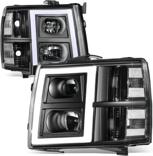 Miniatura 10 de DNA MOTORING HL-HPL-CSIL07-G2-BK-CL1 - Faro delantero de proyector DRL de doble LED compatible con Chevy Silverado 2007-2014, negro/transparente