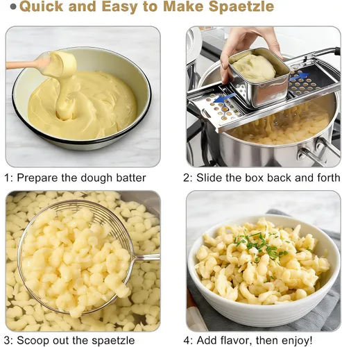 Miniatura 5 de Spaetzle Maker - Prensa de acero inoxidable con colador, fabricante de sppaetzle alemán de primera calidad con mango cómodo, herramienta tradicional