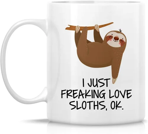 Miniatura 2 de Retreez Taza divertida – I Just Freaking Love Sloths - Tazas de café de cerámica de 11 onzas – Divertido, sarcasmo, sarcástico, motivacional