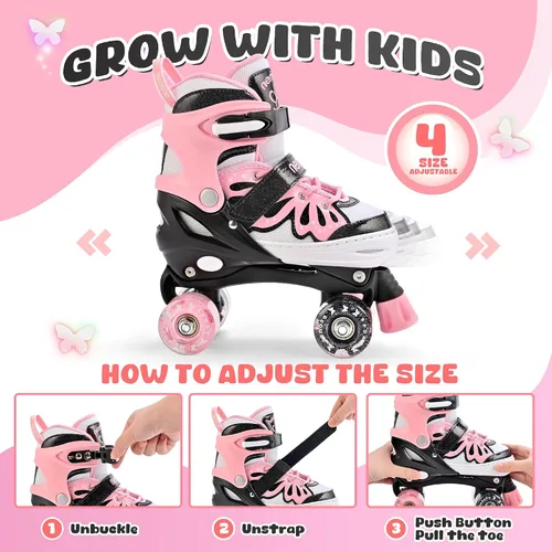 Miniatura 4 de NEMONE - Patines de sirena con ruedas iluminadas y 4 tamaños ajustables para niñas, azul y morado, para niños pequeños, para principiantes, de G