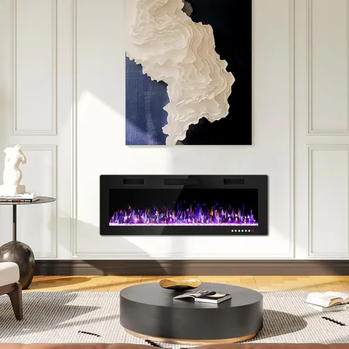 Miniatura 2 de Vitesse Chimenea eléctrica ultrafina de 50 pulgadas, con bisel estrecho, calentador de chimenea lineal empotrado en la pared, control remoto