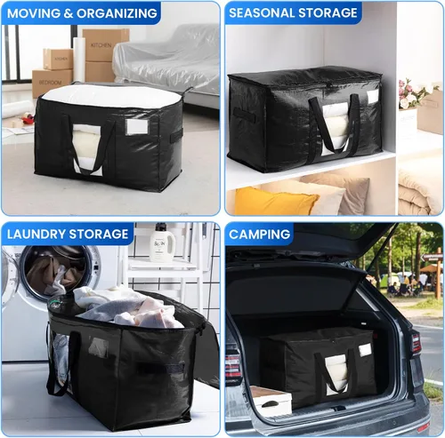 Miniatura 8 de TAILI - Bolsas de mudanza extra grandes, paquete de 10 bolsas negras resistentes para almacenamiento con ventana visible, asas envolventes