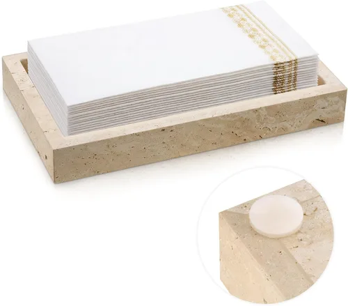 Miniatura 8 de Beeveer Servilletero de travertino natural de 9.8 x 4.9 x 2.4 pulgadas, bandeja desechable para toallas de invitados, cesta de mano de papel
