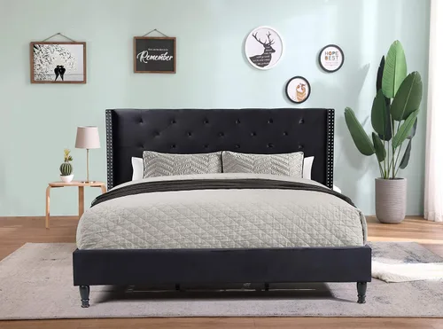 Miniatura 4 de Home Life Premiere Classics 007 – Cama con cabecero de terciopelo negro de 51 pulgadas (129.54 cm) de alto con listones