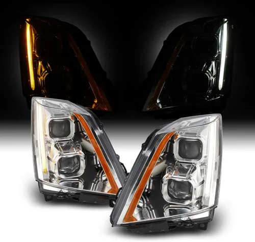 Miniatura 8 de AKKON - Para 2008-2014 Cadillac CTS Faros LED de proyector doble negro con carcasa Switchback [Modelo halógeno]