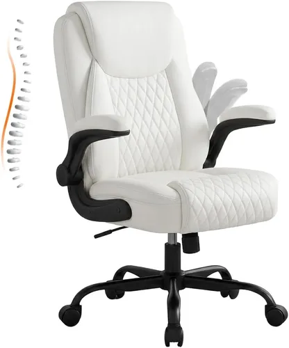 Miniatura 12 de GTPLAYER Silla de oficina de cuero, silla de escritorio para el hogar con brazos abatibles y respaldo ergonómico, cómoda silla ejecutiva resistente