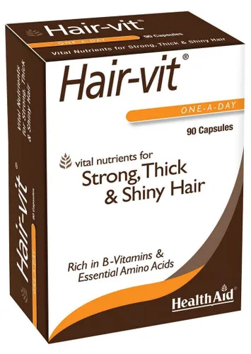 HealthAid Hair-VIT Suplemento de apoyo para el cabello, fórmula una vez al día con biotina, vitaminas y aminoácidos del complejo B - Ayuda a