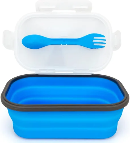 Miniatura 10 de Recipiente plegable de silicona pequeño para aperitivos con tapa y cuchara y tenedor 2 en 1, recipiente de silicona de grado alimenticio, para 08B01