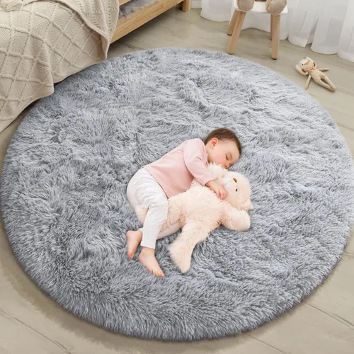 Miniatura 122 de EVOIONOS - Alfombra redonda gris para dormitorio, 5x5 pies; alfombras circulares suaves y esponjosas para sala de estar, alfombras de felpa peludas
