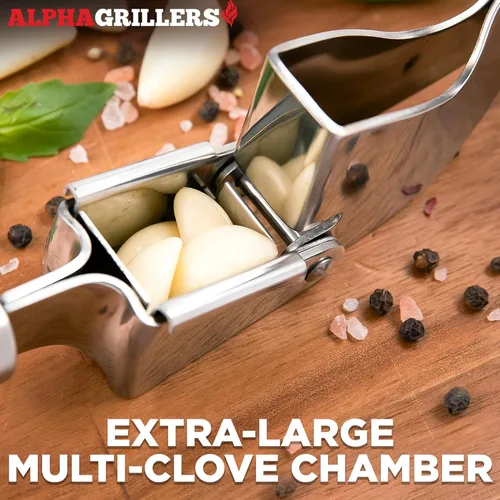 Miniatura 3 de Alpha Grillers Prensa de ajo de acero inoxidable, fácil de limpiar, a prueba de óxido, apta para lavavajillas, prensa de ajo de acero inoxidable