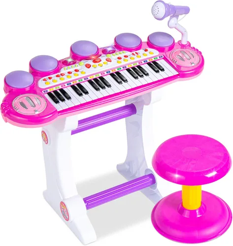 Mejor elección productos para niños, teclado electrónico musical, 37 teclas y micrófono, Rosado