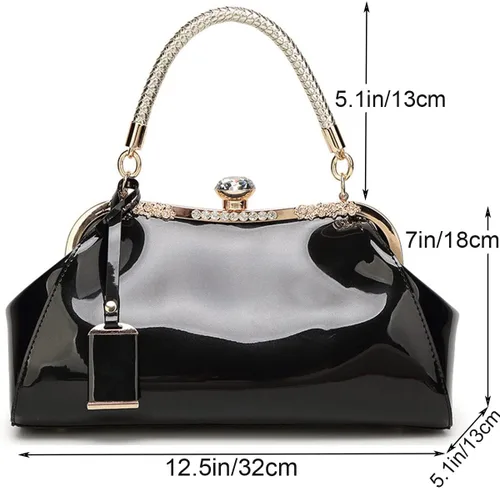 Miniatura 4 de Bolso de mano de charol brillante para mujer, bolso de mano con asa superior, bolso de hombro de noche, bolso de boda, bolso retro