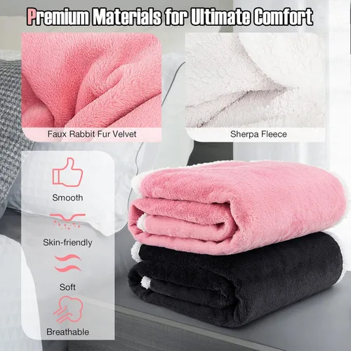 Miniatura 2 de PETSITE Manta térmica eléctrica, manta reversible de forro polar Sherpa de 60 x 50 pulgadas con 10 ajustes de calor, apagado automático de 9 horas