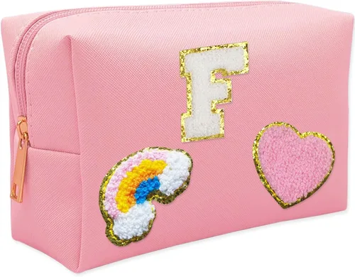 Miniatura 12 de Bolsa de Maquillaje Preppy, Estuche de Lápices de Cuero PU Premium Impermeable Bolsa de Cosméticos con Sonrisa Corazón Arcoíris Bonita Bolsa